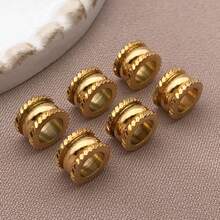 10pcs Flat Round Textured Spacer Beads Stainless Steel Loose Beads Metal Stripe Tube Beads Spacer Beads For DIY Bracelets Necklaces Jewelry Making Findings