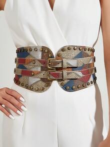 1pc Women's Multi-Color Studded Western Style Elastic Waist Belt Halloween Costume