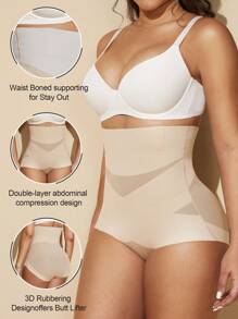 1pc Women High Waist Seamless Body Shaper, Comfortable Tummy Control And Lift Shapewear Bottom - Apricot - View 3