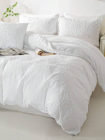3pcs Leaf Tufted Pattern Microfiber Duvet Covers Sets(1 Duvet Cover & 2 Pillowcase)Lightweight Breathable Bed Cover All Seasons Bedding Set  For Home Bedroom Bed Sheets Set
