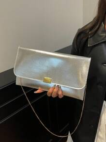 女士时尚简约百搭单肩斜跨信封包，纯色，大容量，适合购物、钱包、逛街、年轻女性、大学生、新婚夫妇、白领。非常适合办公室、大学、工作、商务、通勤、户外活动、旅行和野餐 - 銀色 - 查看 4