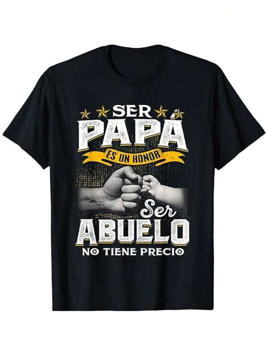 Men's T-Shirt, Funny Outfit For Grandpa, Gift For Grandpa, "Ser Papa Es Un Honor Ser Abuelo No Tiene Precio" (Being A Dad Is An Honor, Being An Abuelo Is Priceless), Men's Spanish T-Shirt Set For Men, Casual Cotton Top, Classic Fabric - Black - View 1