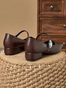 MonaNise Giày cao gót đế xuồng đế dày 3cm thời trang nữ màu đen, xanh navy, cà phê, đỏ tía, giày bệt thanh lịch - Cà phê nâu - Xem 6