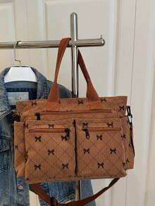 Bolso de hombro minimalista de unicolor conúltiples bolsillos, bolso cruzado casual de mujer, bolso de cubo de gran capacidad, bolso cruzado de hombro, adecuado para viajes al aire libre, - Marrón - Ver 6