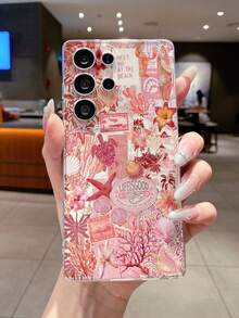 1 pieza Funda de teléfono transparente de TPU suave con diseño de concha, tortuga marina y flor de coral, anti-arañazos, anti-huellas dactilares, protección de la lente de la cámara, compatible con Apple, Nothing, Pixel, INFINIX, Redmi