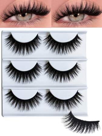 AILAISHI 3 par lyxiga magnetiska fransar i konstmink - Dramatisk lockig volym, fluffig naturlig look - Enkel liner och applikator för scen, cosplay eller daglig glamour - Nybörjarvänlig