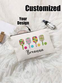 1pc Personalized Polyester Makeup Bag With Pickleball Pattern - Customizable Name, Portable Zippered Storage Pouch, Handheld Cosmetic Organizer Bag, Pickleball Player Gift, Unisex, Zippered Travel Pouch, Lightweight Zippered Makeup Bag Also Suitable For Coin Purse, Pencil Case, Pickleball Player Gift, Unisex, Great For Shopping, Dating, Vacation, Travel, Holidays, Parties Or As A Gift, Ideal Present