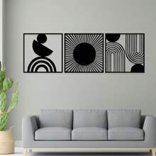 1pc/3pcs Modern Abstract Geometric Metal Wall Art - Contemporary Iron Hanging Ornaments For Living Room, Bedroom, Lounge - No Electricity Required, Featherless Home Decor Set