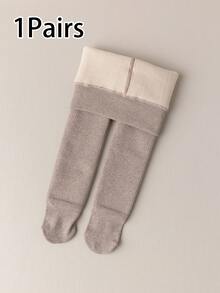 1pc Children's Thick Ribbed Solid Color Tights, Thermal Lined, Autumn/Winter - Multicolor - View 14