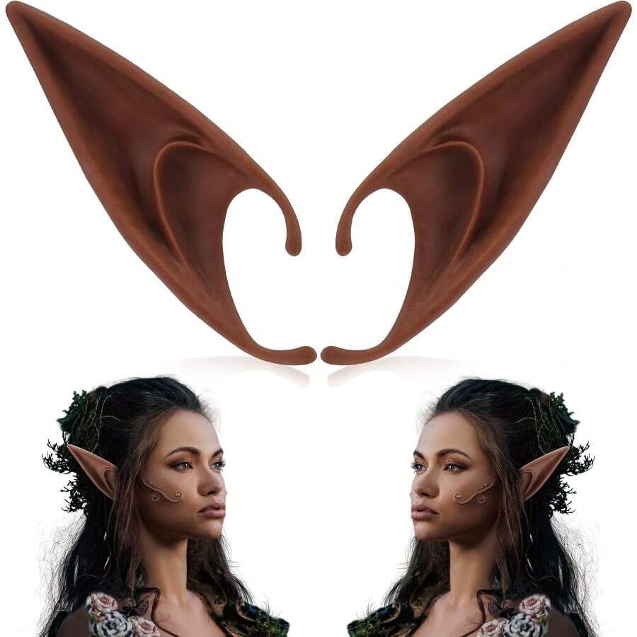 Brown Tan Dark Elf Ears Halloween Renaissance LARP Masquerade Fairy Cosplay Ears For Black Skin - C - Tai dài màu nâu của yêu tinh (1 đôi) - Xem 1