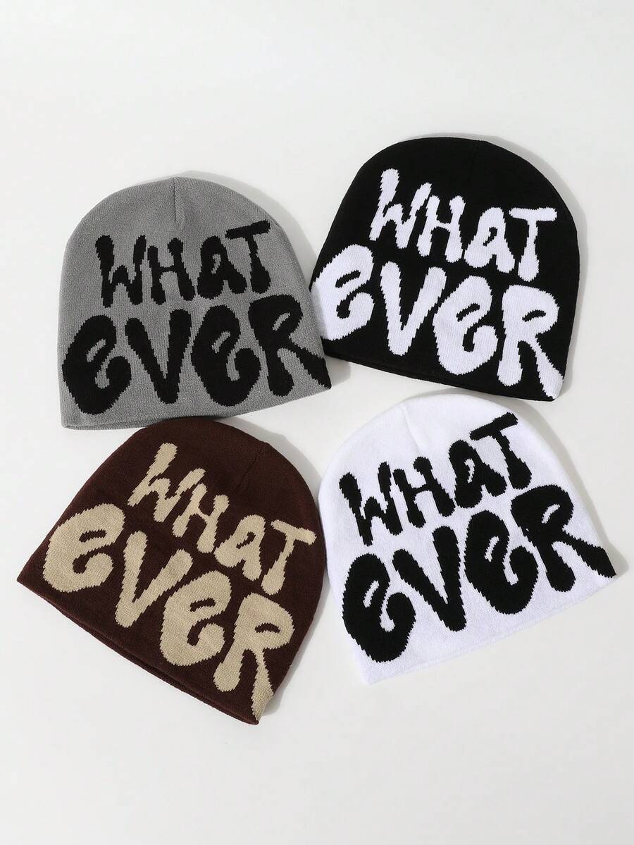 1pc Women's Autumn/Winter New Niche Hip-Hop Letter Knit Hat, Unisex Fashion Simple Versatile Contrasting Color Beanie, Ear-Protecting Knitted Cap,