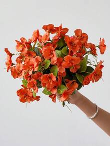1朵/3朵仿真丝芙蓉花，抗紫外线，逼真花卉装饰，适用于家居门廊、户外花园、露台 - 橘色 - 查看 9