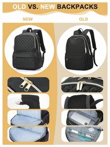 Floless 女士笔记本电脑背包，经典14/15.6英寸绗缝耐用笔记本电脑包，带笔记本电脑隔层，适合商务旅行，时尚女生背包，防水轻便休闲背包，大学书包，带USB充电接口，男女皆宜。新旧版本随机发货。 - 黑色 - 查看 4