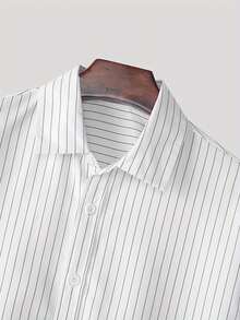 Men's Single-Breasted Casual/Commute Striped Short Sleeve Shirt - White - View 7