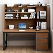 Escritorio minimalista moderno con estantería y 3 cajones escritorio de oficina en casa mueble organizador para estudio trabajo múltiple espacio almacenaje - Marrón - Ver 9