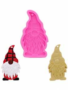 1 件粉色液体硅胶材料硅胶模具，圣诞系列圣诞老人钥匙扣耳环项链吊坠环氧树脂硅胶模具圣诞矮人石膏香薰挂饰模具 - 粉色 - 查看 3