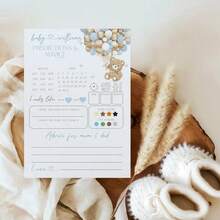 20 件法式预测宝宝熊 - 有趣的性别揭示游戏与问题 - 带有熊和幼崽的糕点设计 - 带有签名空间的法式卡片 - 送给准父母的珍贵纪念品 - 彩色 - 查看 7