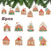 8/16 pièces Décorations de maison en pain d'épices pour sapin de Noël, décorations de Noël à suspendre pour sapin de Noël, décoration de maison en pain d'épices, sapin de Noël, Père Noël, décorations de Noël, cadeaux de Noël