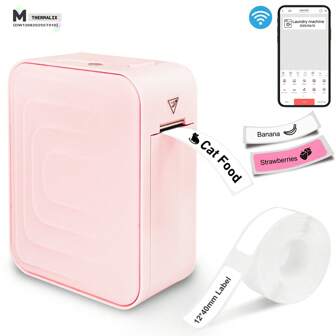  Marklife M1 Label Maker Machine, M1 Portable Handheld Bluetooth Mini Label Maker Printer, Included Portable Wireless Connection Multiple Templates Available For Phone Easy To Use Office Home Organization USB Rechargeable, Pink
