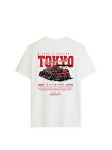 Summer New Minimalist Fashion Funny Racing Car Print Casual Round Neck White Short Sleeve T-Shirt, Versatile And Suitable For Women