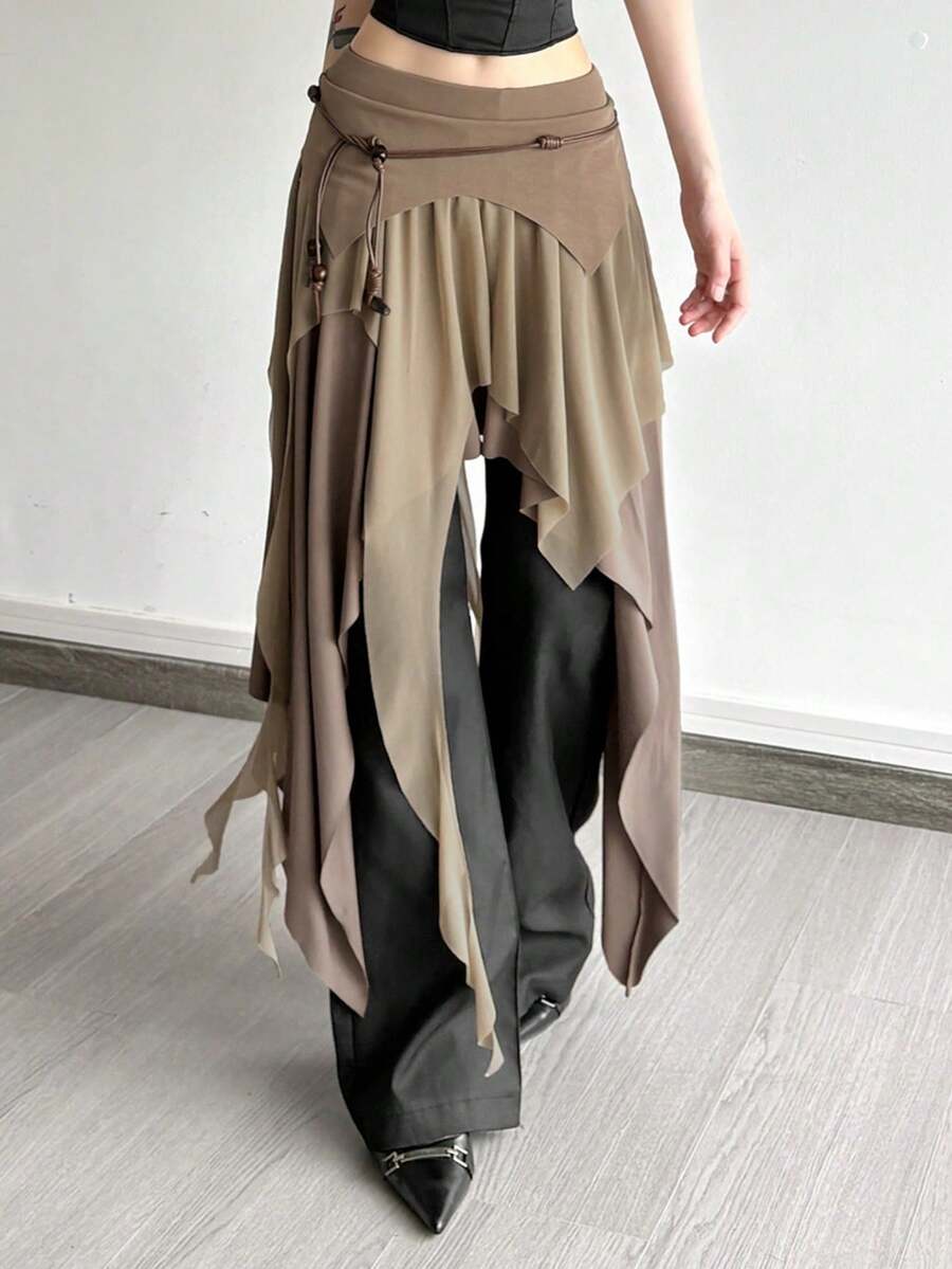 上衣 Dazzle 性感开叉不对称高腰修身半身裙 - 卡其色 - 查看 1