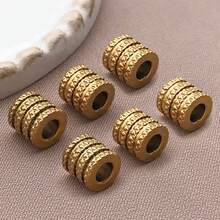 10pcs Flat Round Textured Spacer Beads Stainless Steel Loose Beads Metal Stripe Tube Beads Spacer Beads For DIY Bracelets Necklaces Jewelry Making Findings