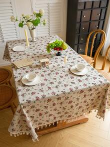 1 件波西米亚复古红玫瑰花卉流苏桌布，矩形餐桌、咖啡桌、床头柜装饰布，适用于农舍、厨房、餐厅、客厅、派对、野餐、露营、烧烤、节日、婚礼、家居装饰、春夏季、所有季节 - 紅玫瑰 - 查看 7