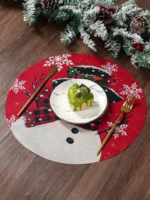 4 件套圣诞雪人圆形亚麻餐垫，圣诞餐桌垫，西式餐垫，圣诞派对装饰，家居圣诞装饰，圣诞装饰，厨房装饰，桌面装饰 - 彩色 - 查看 4