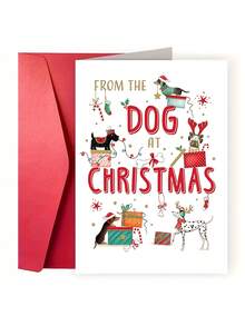 1 pieza Tarjeta de Navidad con sobre - Diseño de perro lindo "Del perro en Navidad" - Tarjeta de felicitación festiva para familia, amigos y parejas - Multicolor - Ver 1