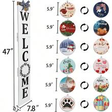 Welcome Sign For Front Porch 47inchWooden Interchangeable Vertical Home Wall Decor Standing And Hanging Farmhouse Outdoor Indoor Decor Welcome Door Sign For Fall Harvest Halloween Christmas