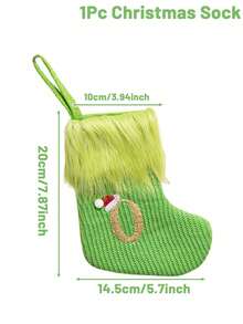 1pc Green Fluffy Christmas Stockings, Christmas Decorations Stocking Socks, Christmas Party Favors Gift Bags, Christmas Hanging Stocking Ornaments With A-Z Alphabet, Christmas Tree Decorations, Christmas Gift Ideas, Christmas Decorations 2025, Christmas Gift Packaging Bags, Christmas Tree Decorations, Home Decor, Room Decor, Winter Festival Fireplace Decor, Christmas Decor, Xmas Party Decor, Christmas Party Supplies