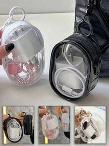 1 Transparent Multi-Purpose Data Cable Storage Bag With Hook Design, Portable Storage For Headphones When Traveling, Suitable For Travel