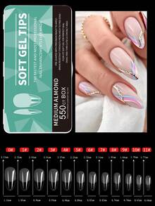 550片软胶美甲贴片，中短款杏仁形、棺材形，全覆盖哑光延长工具，亚克力按压式美甲，DIY美甲装饰，美甲用品 - 無色 - 查看 11