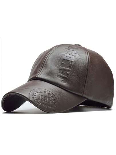 1 件男士 PU 皮革字母压花棒球帽，可调节休闲帽，适合户外、春秋季
