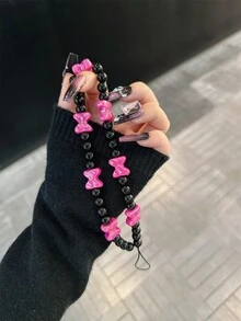 Fashionable Pink Bow Beaded Keychain, Plastic Pendant Phone Lanyard, Wristlet For Backpack And Wrist - Multicolor - View 3