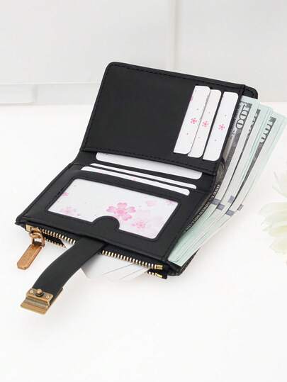 女士短款撞色拼布钱包，时尚纹理草编多功能卡包，别致按扣闭合年轻学生大容量拉链零钱包，轻巧时尚携带方便，适合作为节日礼物