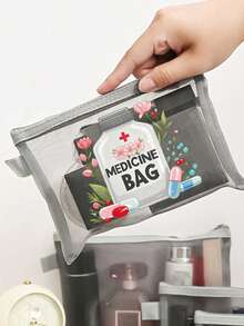 Mesh Makeup Bag,Outdoor Travel Offices Carry Small-Capacity First-Aid Kits Mesh Bag, Portable Medicine , First-Aid Kits And Pill Packaging Containers,With Pills, Nurse Letter,Medication ,Travel Pill Organizer Medicine Bag Medicine Organizer Medicine Storage Bag For Travel For Outdoor Travel Essentials First Aid Bag