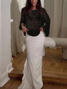 Áo khoác ngoài tay dài dáng rộng Yuwenier Sexy Hollow Out Sheer Sequin Embellished Crochet Cover-Up Bating Long Sleeve Loose Fit Sweater Tops Rave Party For Women Black - màu đen - Xem 5