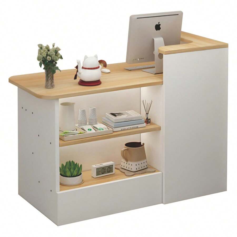 Mesa de recepción minimalista de doble capa con 2 cajones, diseño moderno, amplia capacidad de almacenamiento, perfecta para oficinas y recepciones - Multicolor - Ver 1