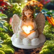 Angel Garden Stake | Acrylic Memorial Sculpture - Eternal Light Olive Branch Heavenly Garden | No Electricity Required, Weatherproof Four Season Art For Mother's Day Cemetery Decoration, Easter Paradise Garden Decor, Comfort Courtyard Lawn Insert