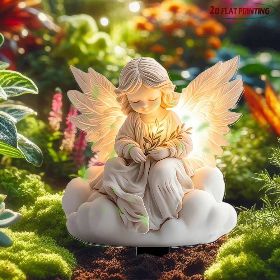 Angel Garden Stake | Acrylic Memorial Sculpture - Eternal Light Olive Branch Heavenly Garden | No Electricity Required, Weatherproof Four Season Art For Mother's Day Cemetery Decoration, Easter Paradise Garden Decor, Comfort Courtyard Lawn Insert