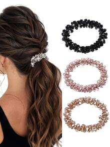 4/2/1 Pcs Set Crystal Rhinestone Hair Scrunchies, Shiny Elastic Hair Ties For Women/Girls, Suitable For Daily Wear, Office, Party, Date, Wedding, Low Allergy Non-Slip Hair Accessories Gift Box, Elegant Rhinestone Hair Scrunchies, Suitable For All Seasons (Spring, Summer, Autumn, Winter) Head Accessories - Multicolor - View 2