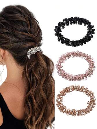 4/2/1 Pc Rhinestone Ponytail Holder, Crystal Rhinestone Hair Ties For Women, Girls, Sparkling Elastic Scrunchies For Daily Wear, Office, Party, Date Night, Wedding, Hypoallergenic Non-Slip Hair Accessories Gift Set, Perfect Birthday, Christmas, Valentine's Day Gift Idea, Elegant,Rhinestone Hair Scrunchies Decorative Hair Ties