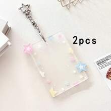 Soporte de tarjeta de estrellas transparentes y coloridas de 3 pulgadas de estilo coreano INS, soporte de tarjeta de estrellas negras, minimalista y de moda para almacenar fotos de ídolos para niñas y mujeres