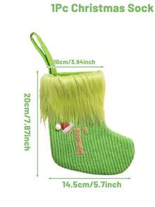 1pc Green Fluffy Christmas Stockings, Christmas Decorations Stocking Socks, Christmas Party Favors Gift Bags, Christmas Hanging Stocking Ornaments With A-Z Alphabet, Christmas Tree Decorations, Christmas Gift Ideas, Christmas Decorations 2025, Christmas Gift Packaging Bags, Christmas Tree Decorations, Home Decor, Room Decor, Winter Festival Fireplace Decor, Christmas Decor, Xmas Party Decor, Christmas Party Supplies