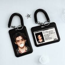 1 peça porta-cartão de identificação preto minimalista, protetor de cartão de foto para fãs de Kpop SVT, serve para mini fotos de 3 a 3,5 polegadas, chaveiro, pingente de bolsa, identidade de estudante, cartão de campus, cartão de refeição, armazenamento de cartão de acesso