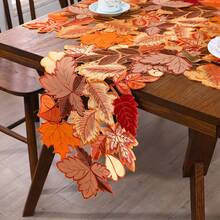 Polyester Tablecloth. Christmas Themed Tablecloth, Christmas Embroidered Decor, Snowflake Pattern Tablecloth, Hollow-Out Tablecloth, Room Party Decoration - Orange - View 1