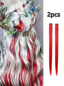 2 Stücke bunte Weihnachts-Haarclips aus synthetischen Fasern mit Glitzer, Weihnachts-Haarextensions in Rot & Grün, Haarschmuck für Mädchen geeignet für Weihnachtspartys & Neujahrsgeschenke