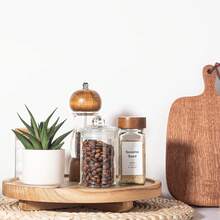 Plateau décoratif rond en bois, organisateur de comptoir de salle de bain, décoration de cuisine de style ferme. Rehausseur en bois pour savonnière, parfum, bougie, éponge - Multicolore - Voir 8