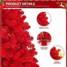 6 FT Artificial Christmas Tree, Christmas Decorations, Unlit Hinged Christmas Pine Tree With 800 Branch Tips And Sturdy Metal Stand, Red - Đỏ - Xem 7